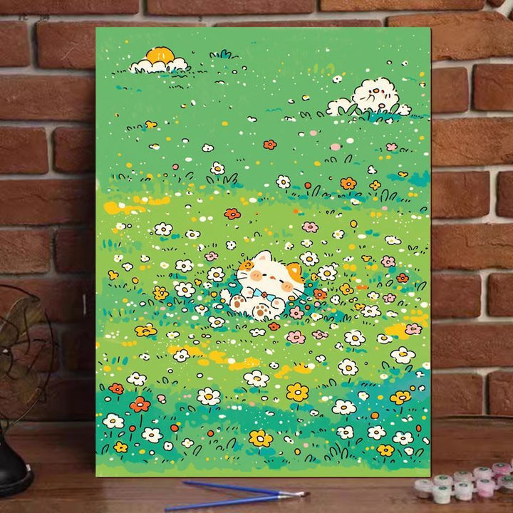 Cute Cat Illustration Canvas Art Print Bowlift