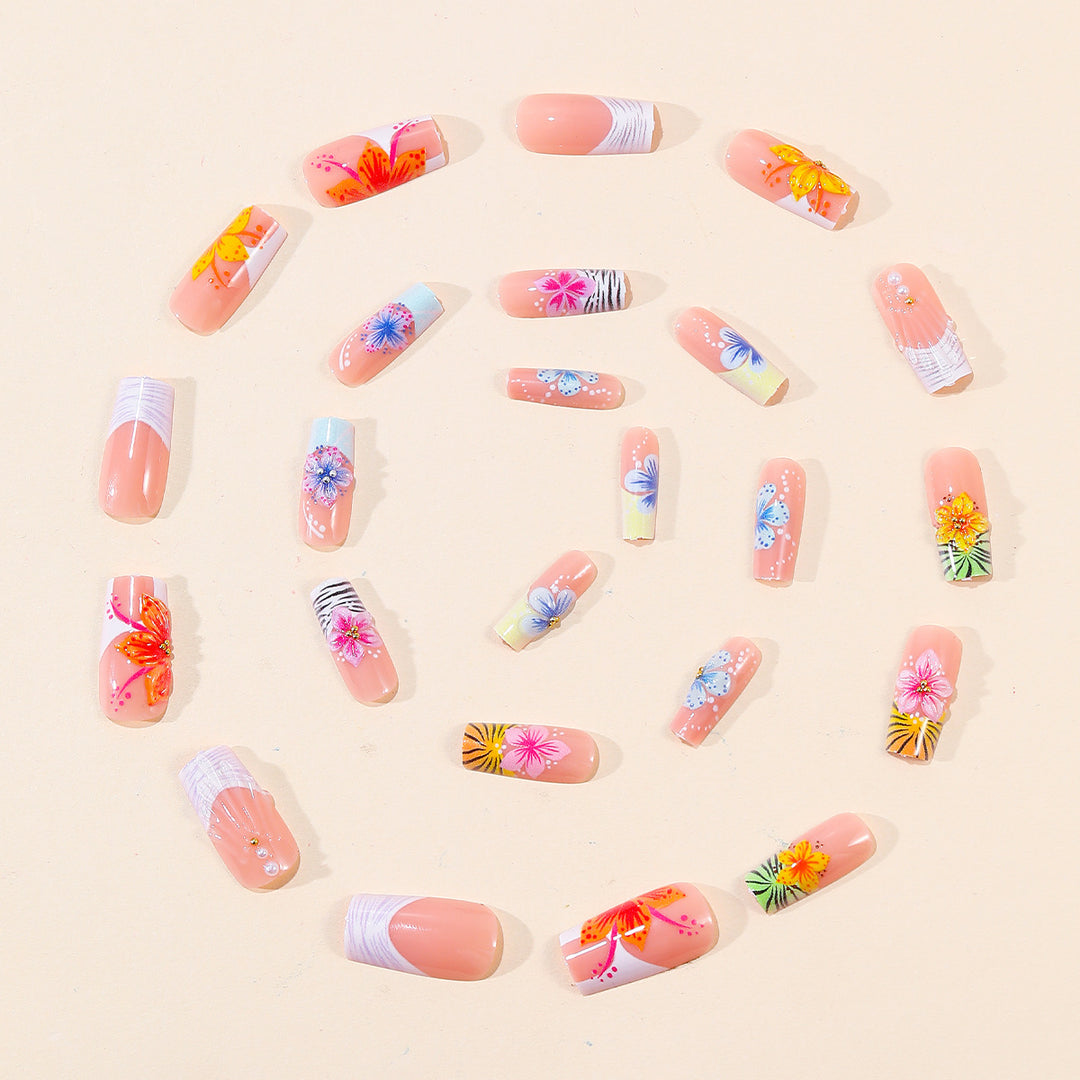 Tropical Floral Acrylic Nail Art Extensions Bowlift