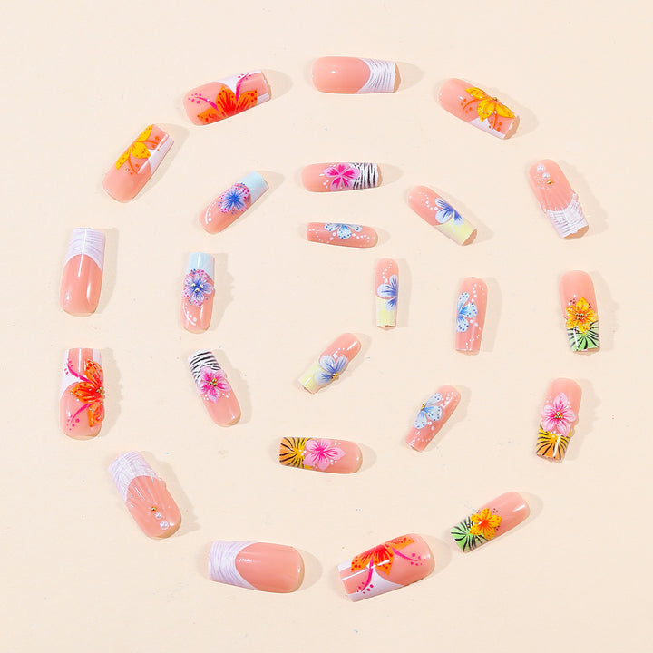 Tropical Floral Acrylic Nail Art Extensions Bowlift