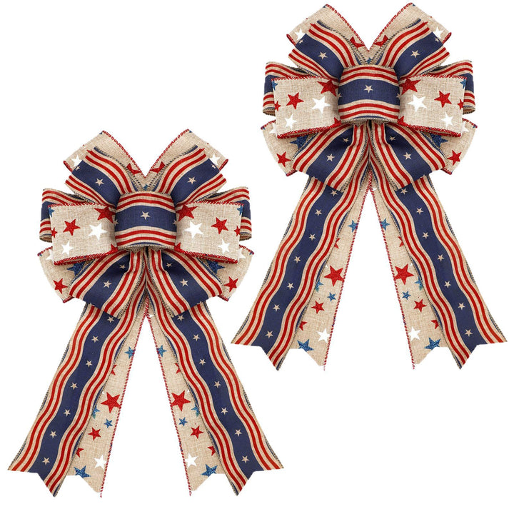 Unisex nan patriotic burlap bow with long tails for wreaths doors and patriotic home decor Bowlift