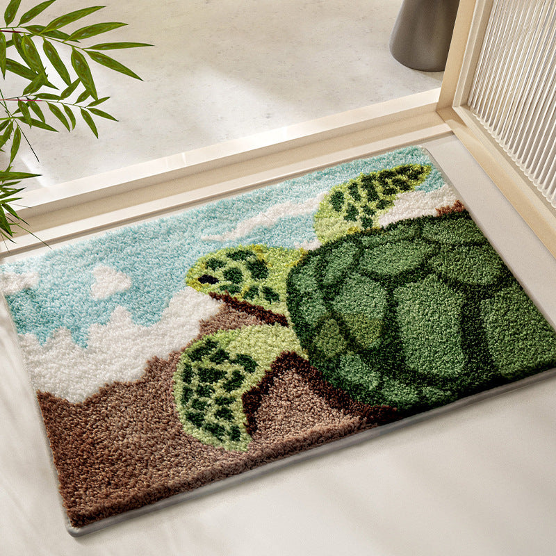 Turtle-Themed Plush Bath Mat Bowlift