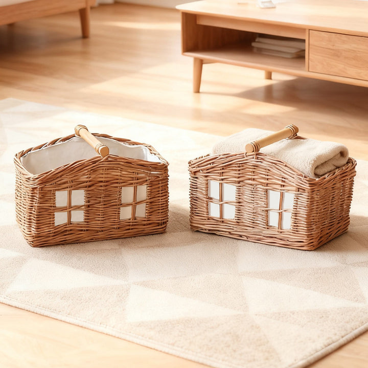 Rustic storage basket with linen lining Bowlift