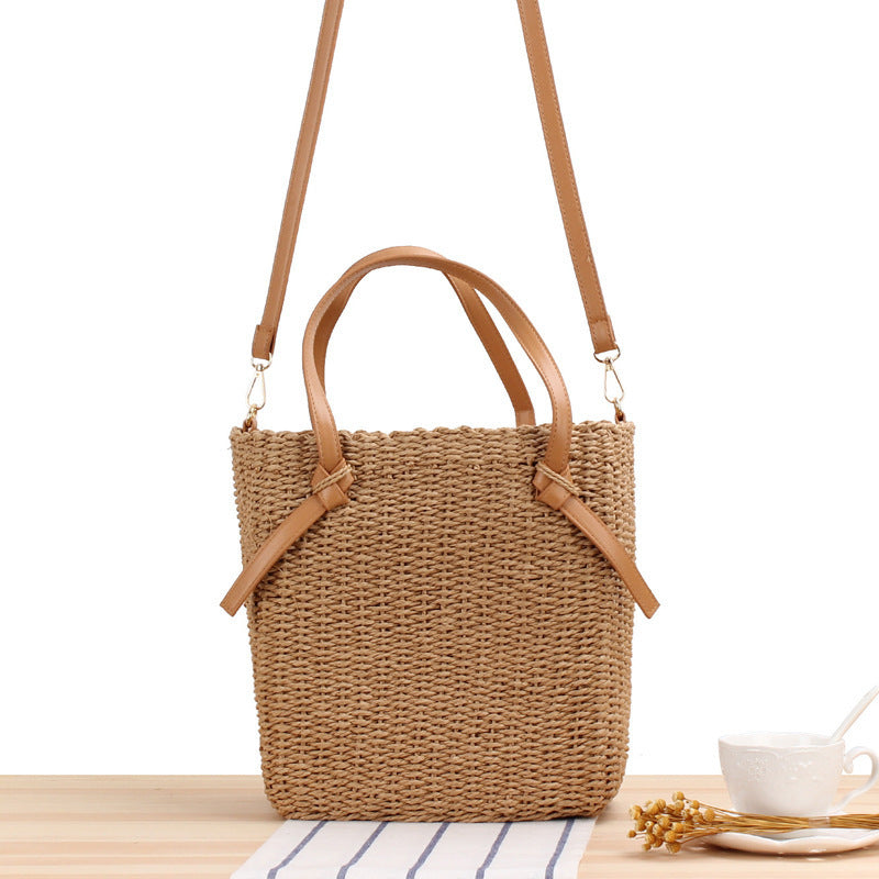 Elegant Braided Shoulder Bag with Leather Handles Bowlift