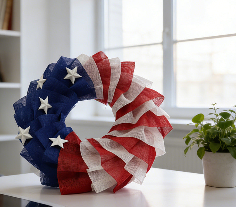 Unisex nan patriotic mesh wreath home decor with layered tulle stars and striped swirl design Bowlift
