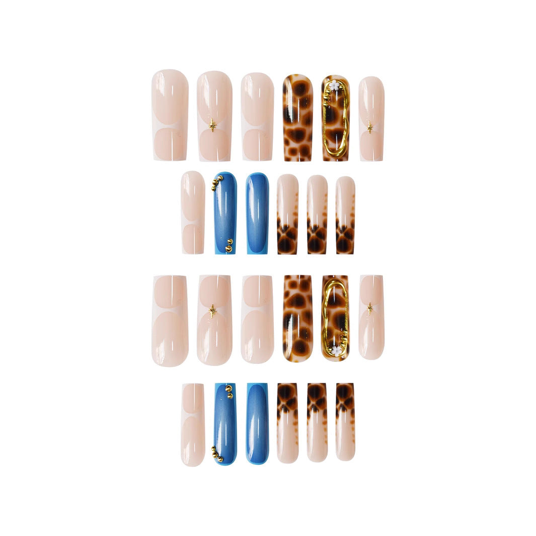 Artistic Press-On Nail Set with Unique Giraffe Pattern Bowlift