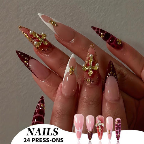 Elegant Stiletto Press-On Nail Set Bowlift