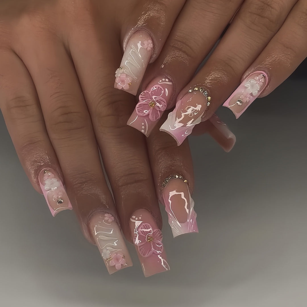 Decorative Floral Acrylic Nail Enhancements Bowlift