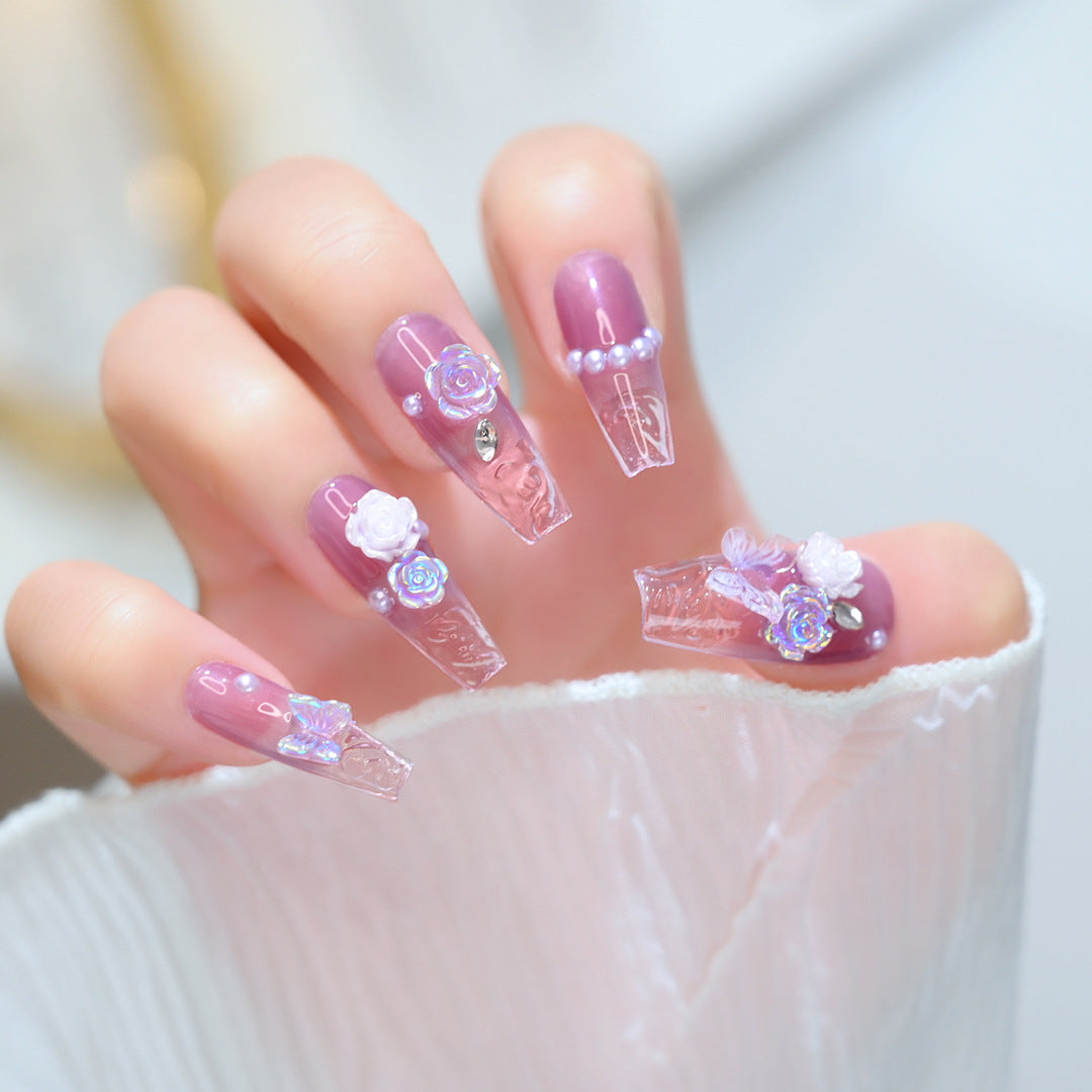 Floral Embellished Press-On Nail Set Bowlift