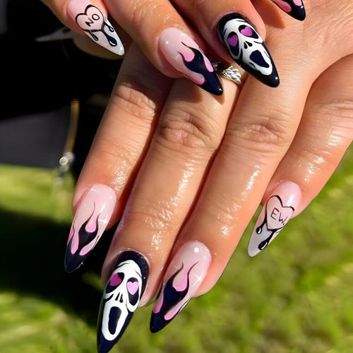 Artistic Halloween-Inspired Long-Lasting Press-On Nails Bowlift