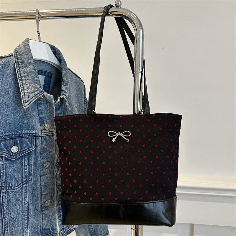 Heart-Embellished Canvas Tote Bag Bowlift