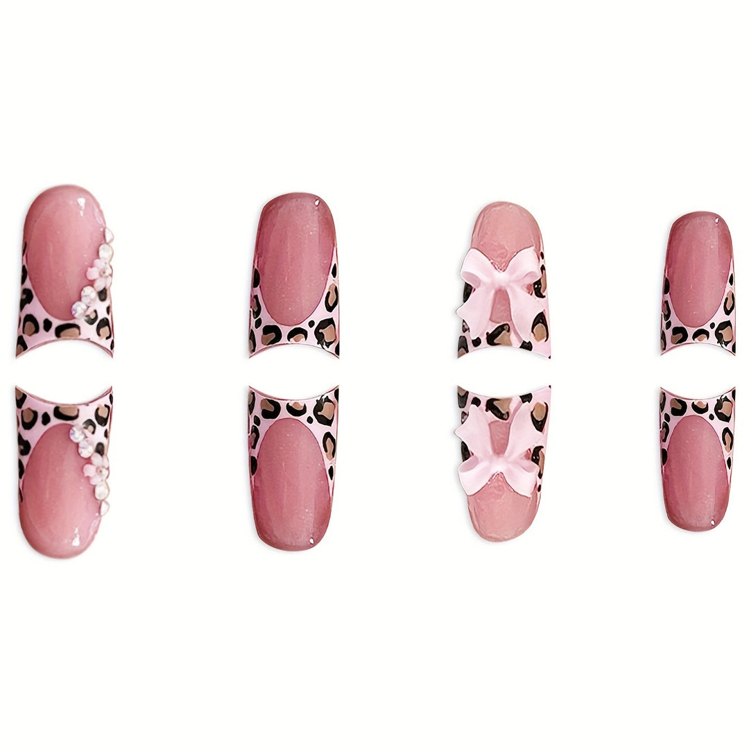 Glamorous Floral and Leopard Print Press-On Nail Art Bowlift