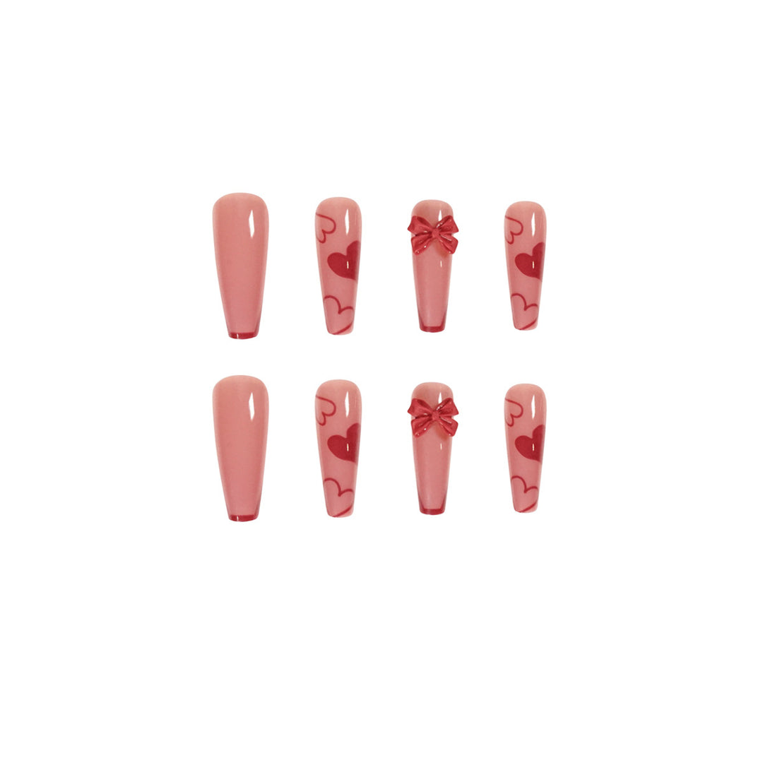 Elegant Artistic Nail Extensions with Romantic Heart Designs Bowlift