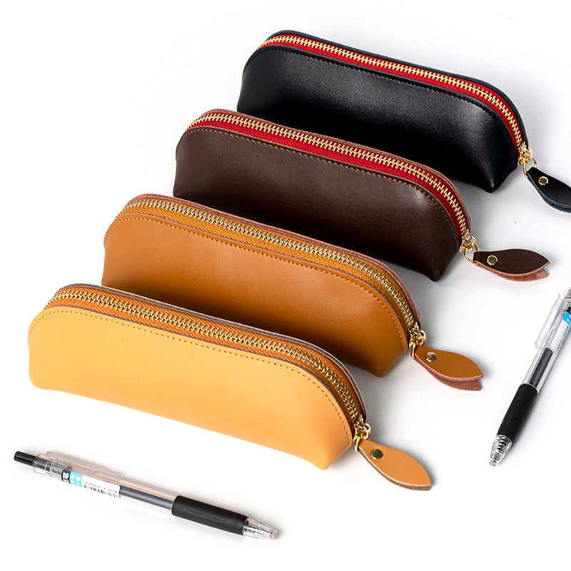 Slim Genuine Leather Zippered Pen Pouch Bowlift