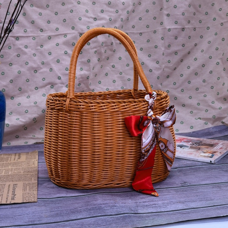 Women braided storage basket with sturdy carrying handles Bowlift