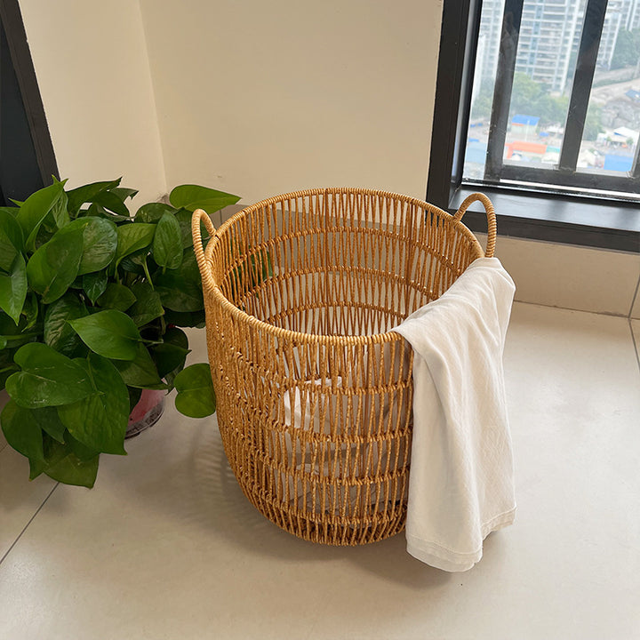 Women Round Braided Laundry Basket Bowlift