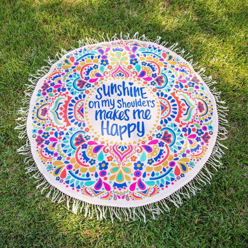 Unisex round beach blanket with colorful mandala design Bowlift
