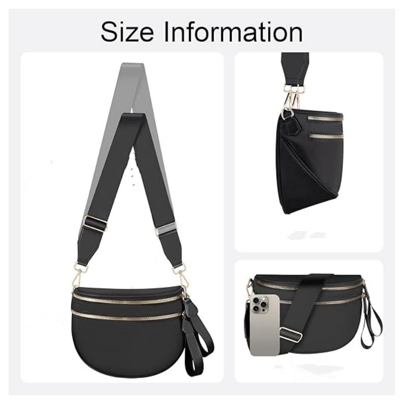 Fashionable crossbody bag with removable shoulder strap and double zipper Bowlift