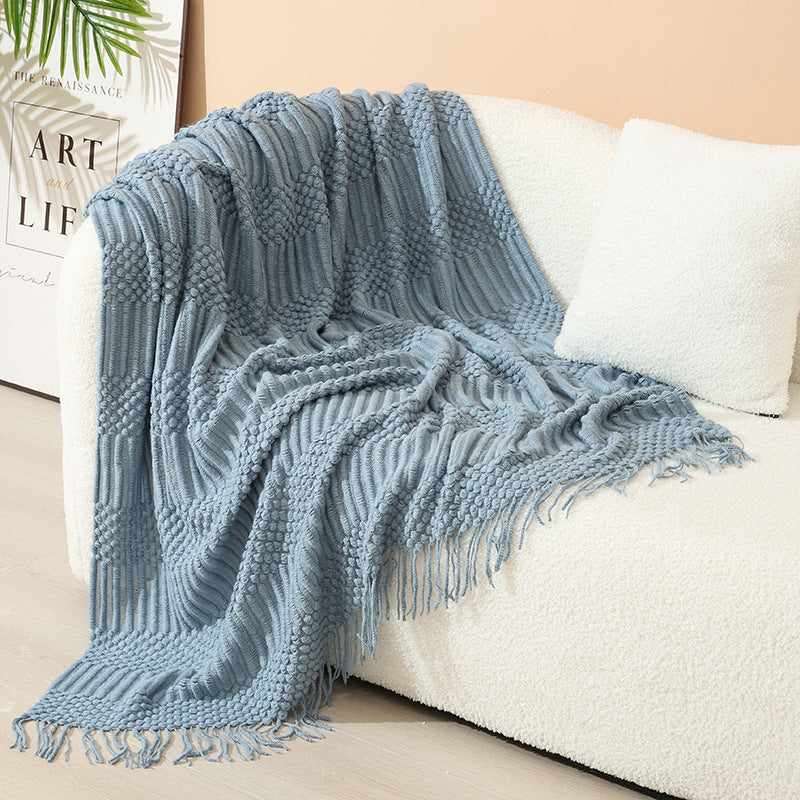 Women's stylish living room throw blanket with fringe pattern Bowlift