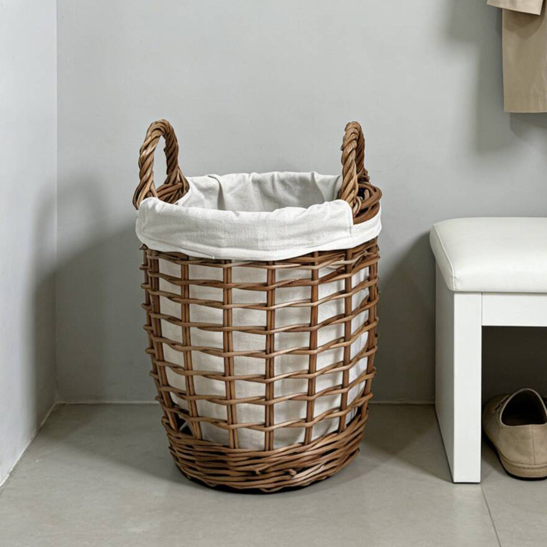 Handcrafted laundry basket with fabric cover Bowlift