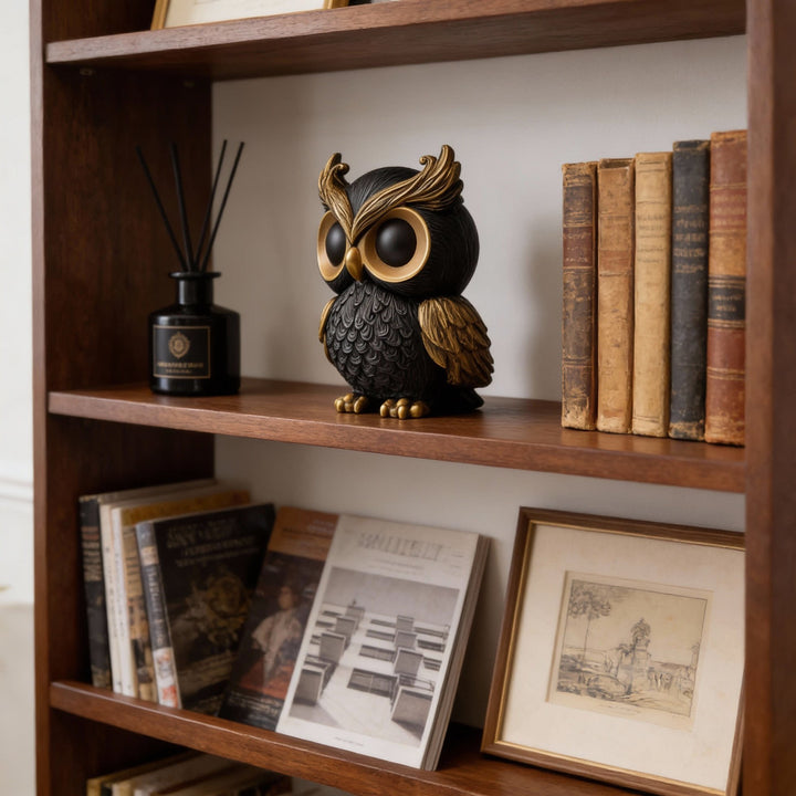 Ornamental Resin Owl Sculpture Decorative Tabletop Figurine Bowlift