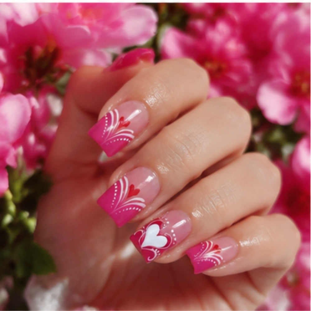 Artistic Heart-Embellished Press-On Nails Bowlift
