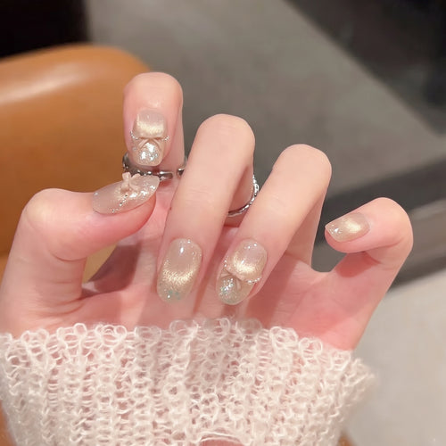 Press-On Nail Art Set with Elegant Bow Accents Bowlift