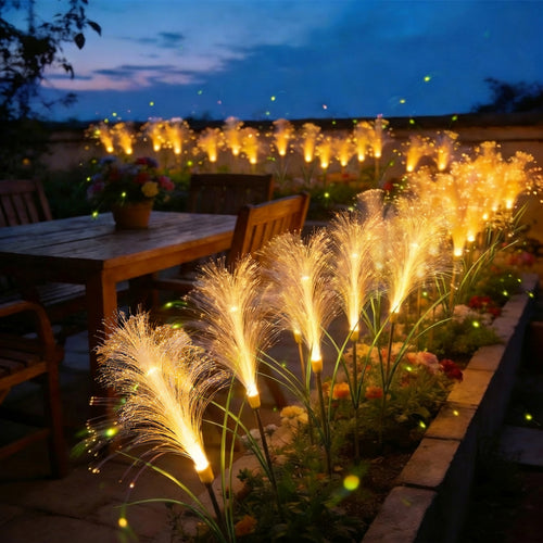 Solar Fiber Optic Garden Pathway Lights With Warm LED Flexible Stakes Bowlift