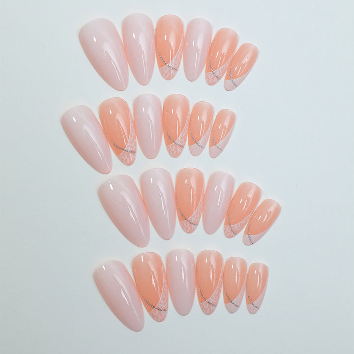 Decorative Press-On Nail Set with Stylish Heart and Gem Accents Bowlift