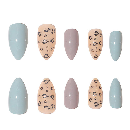 Stylish Long Press-On Nail Set with Abstract Leopard Design Bowlift