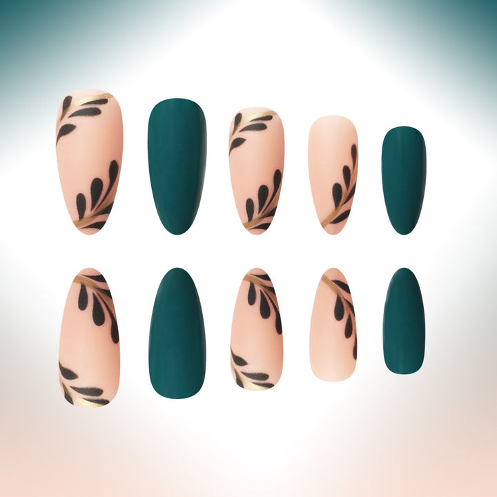 Artistic Press-On Nails with Leaf Design Bowlift
