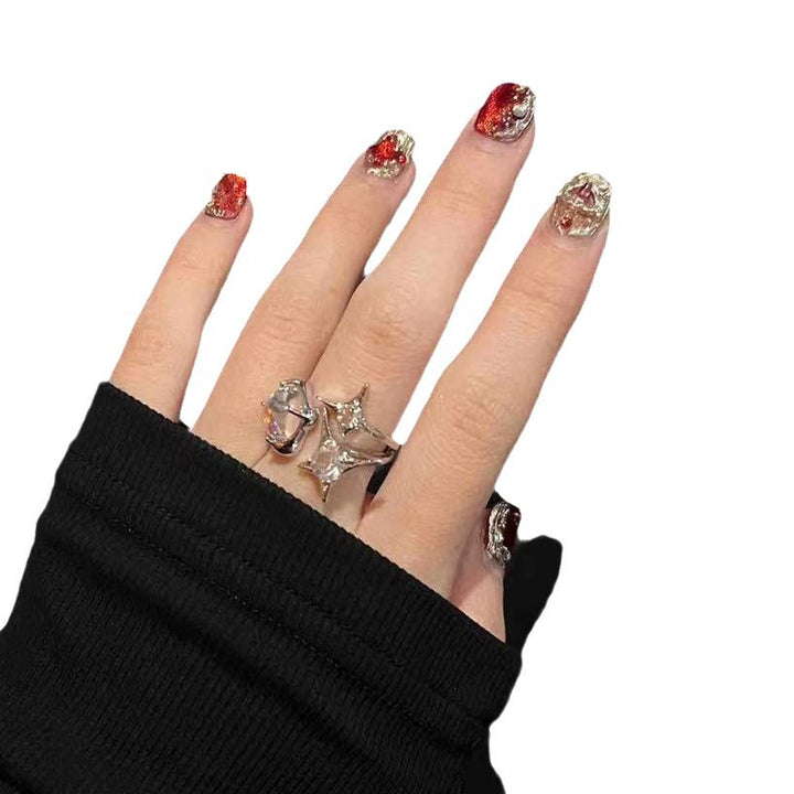 Glamorous Press-On Nail Set with Rhinestone Accents Bowlift