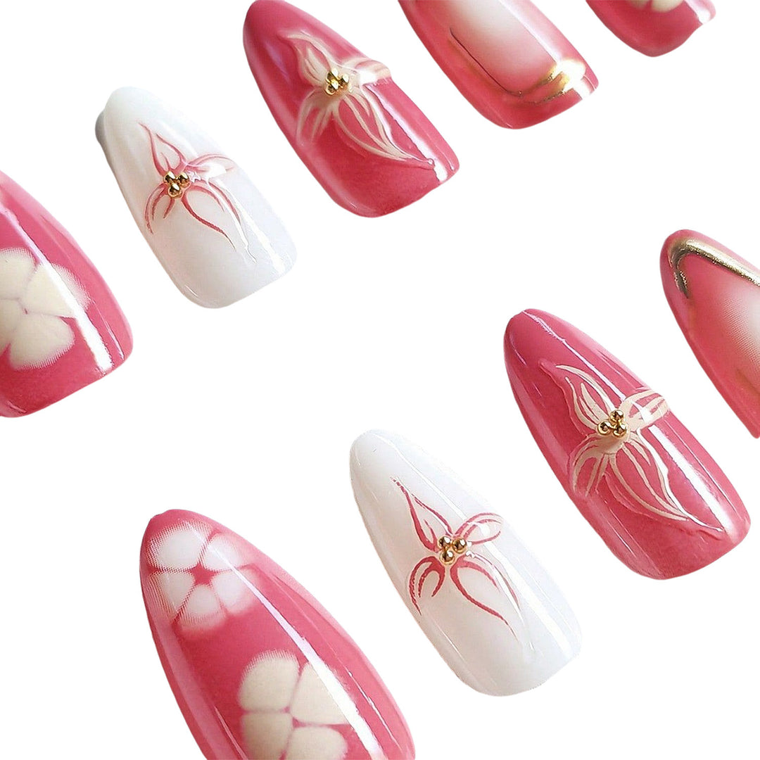 Artistic Floral Press-On Nail Design Bowlift