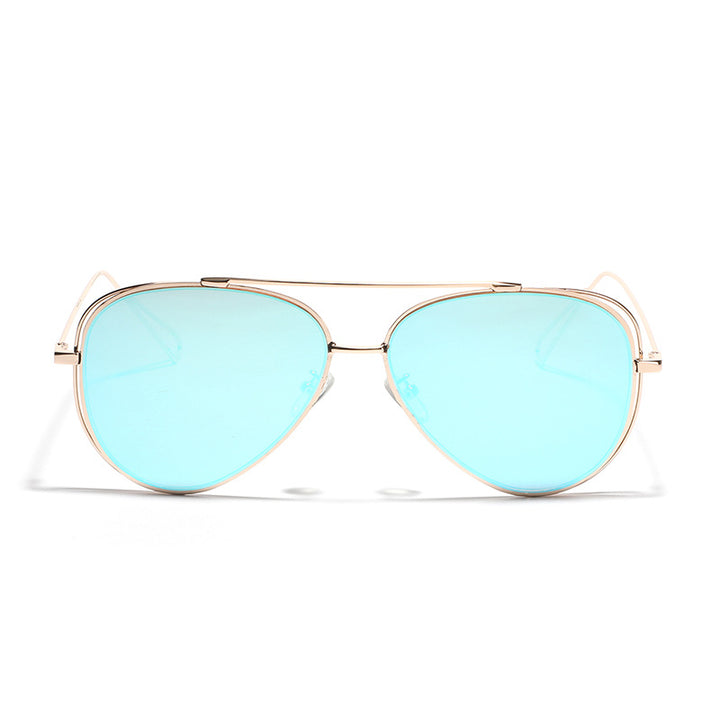Women's retro aviator sunglasses with silver metal frame and mirrored lenses Bowlift