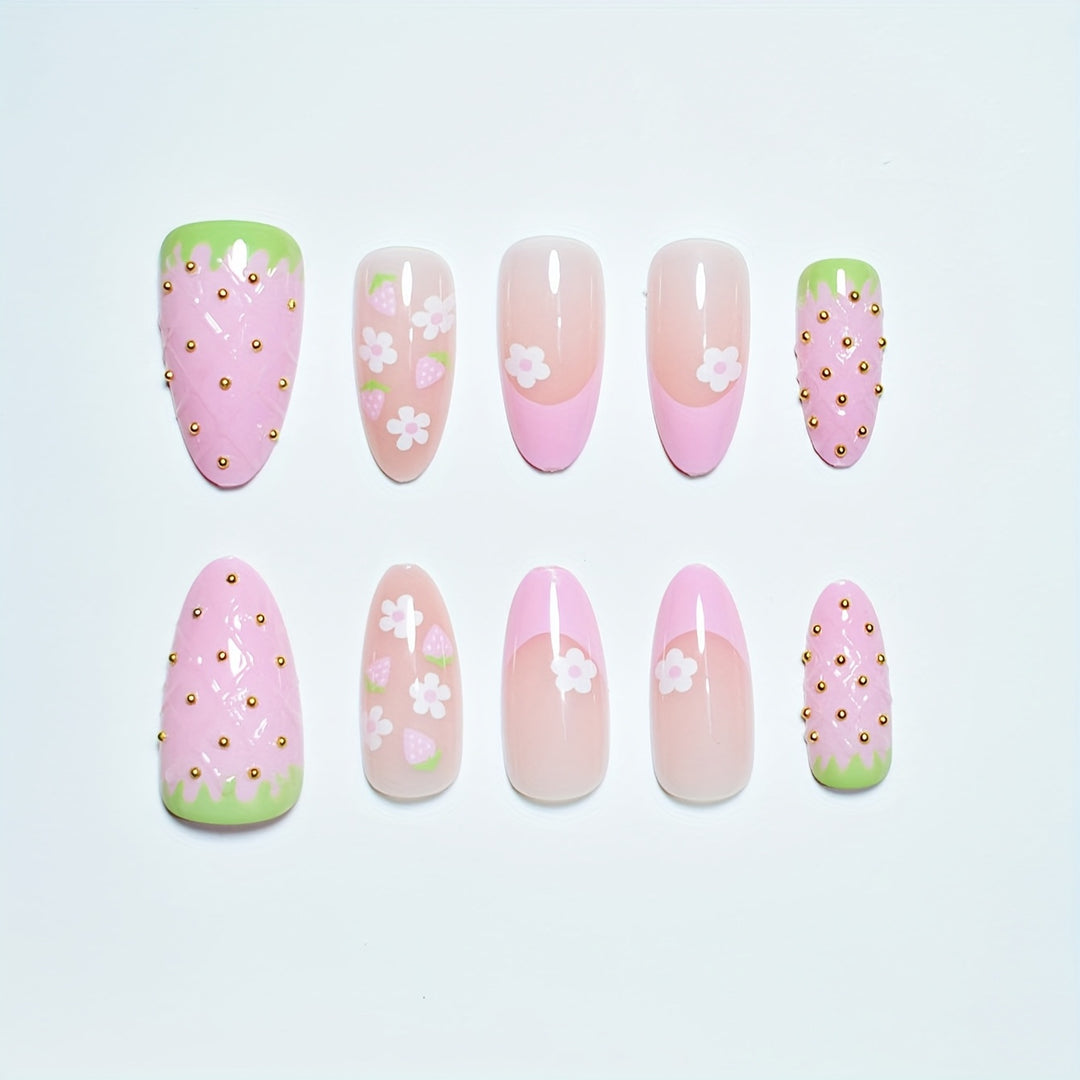 Creative Strawberry-Themed Press-On Nail Art Set Bowlift