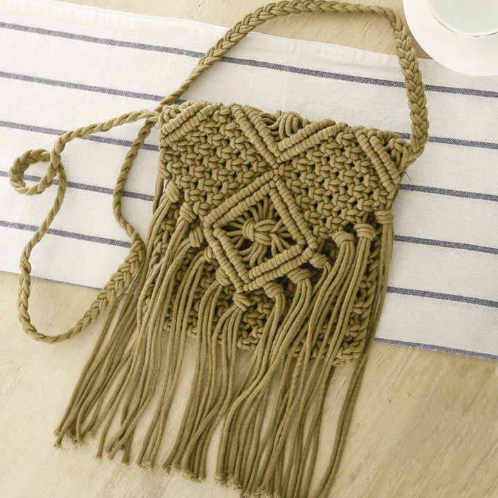 Macrame Shoulder Bag with Elegant Fringe Finish Bowlift