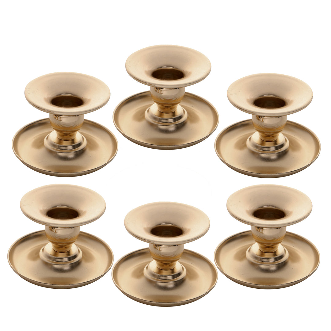 Vintage-Inspired Solid Metal Candlestick Holder with Wide Drip Tray and Flared Cup Bowlift