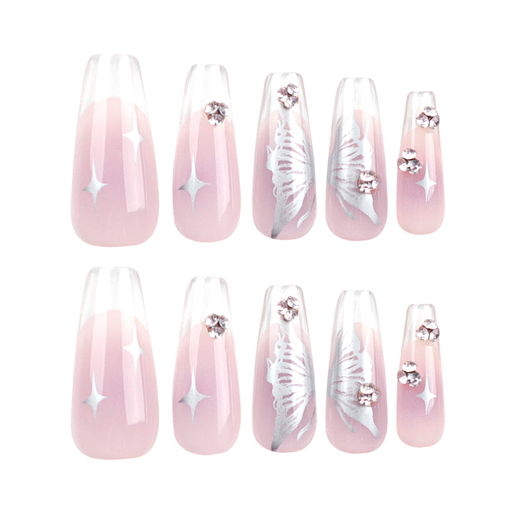 Elegant artificial nails with floral designs and glitter accents Bowlift