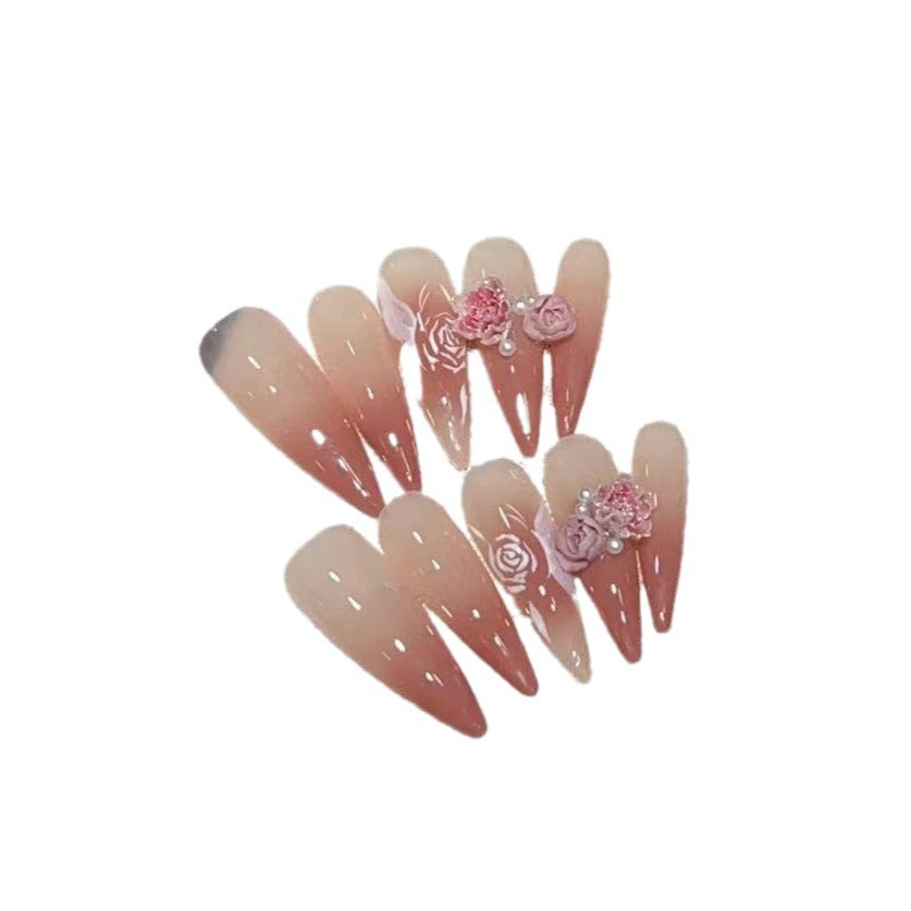 Elegant Floral Stiletto Press-On Nail Set Bowlift