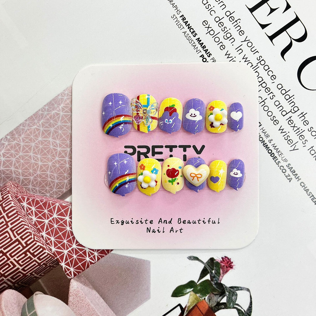 Artistic 3D Decorated Press-On Nail Set Bowlift