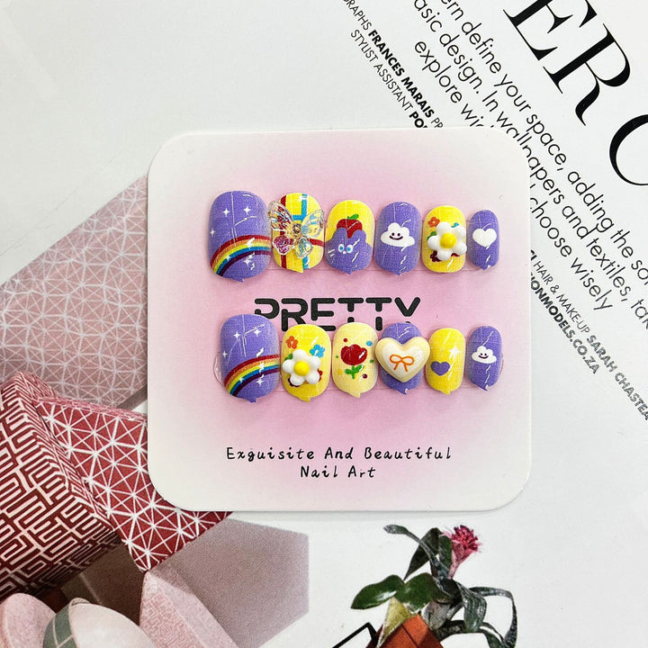 Artistic 3D Decorated Press-On Nail Set Bowlift