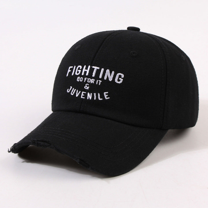 Women's Distressed Cotton Cap with Motivational Embroidery Bowlift