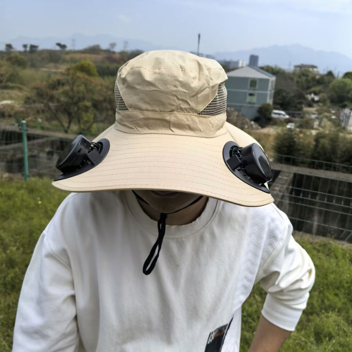 air-cooled sun hat with removable USB fans and wide neck protection Bowlift