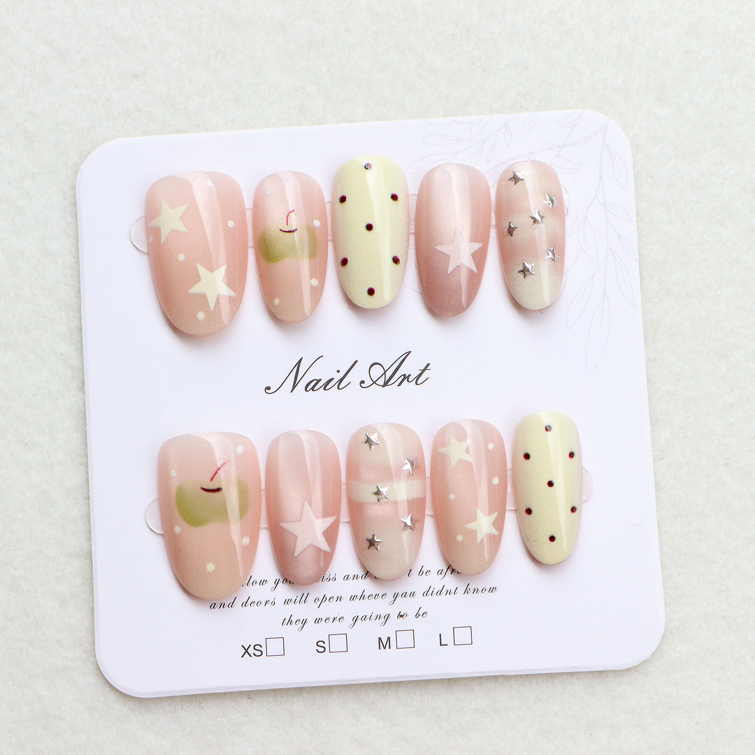 Decorative Press-On Nail Set with Star and Dot Design Bowlift