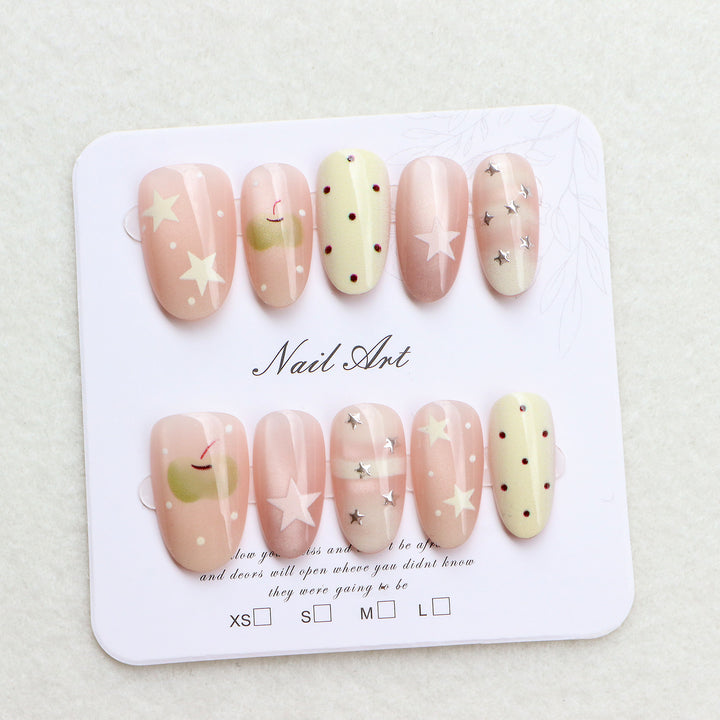 Decorative Press-On Nail Set with Star and Dot Design Bowlift