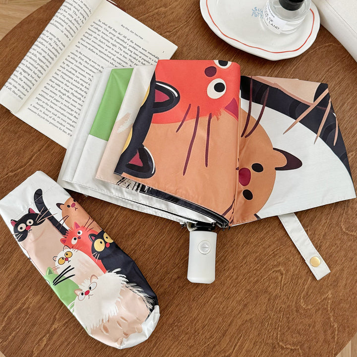 Women's Folding Umbrella with Playful Cat Design Bowlift