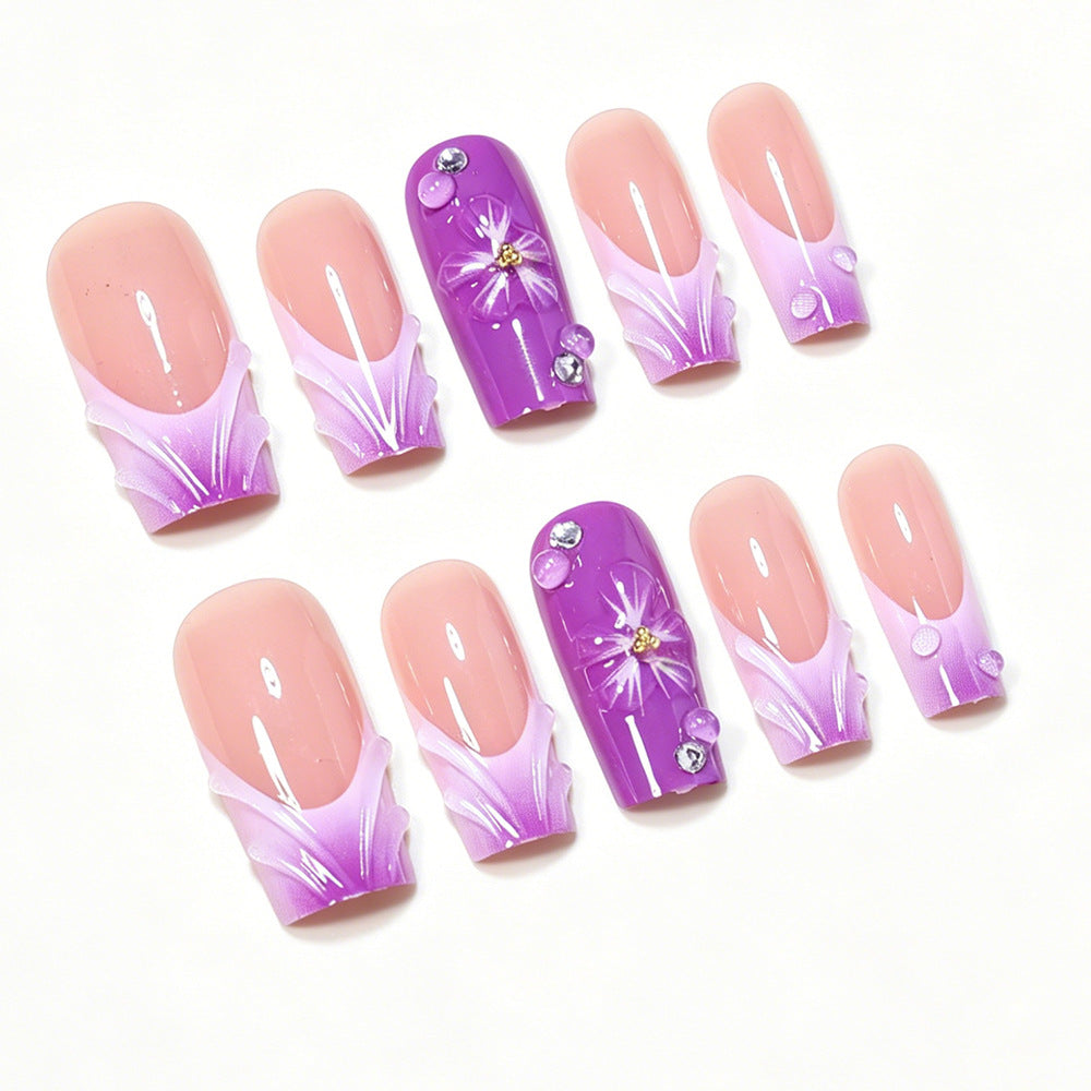 Decorative Long Press-On Nail Art Set with Floral Accents Bowlift