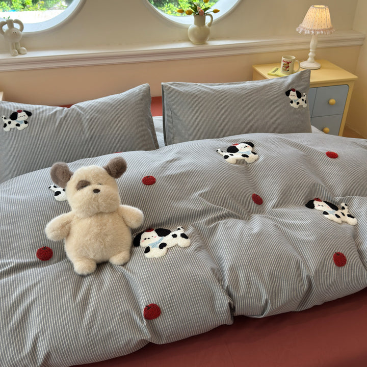 Plush Embroidered Cherry Motif Comforter and Pillow Sham Set