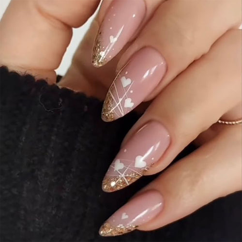 Glitter-Accent Almond-Shape Press-On Nail Set Bowlift