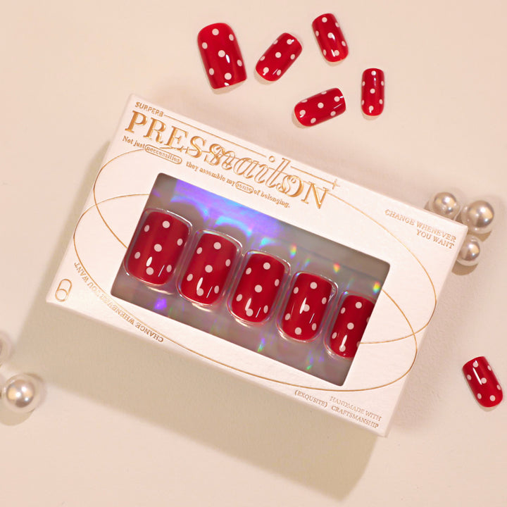 Artful Nail Art with Red Dots Bowlift