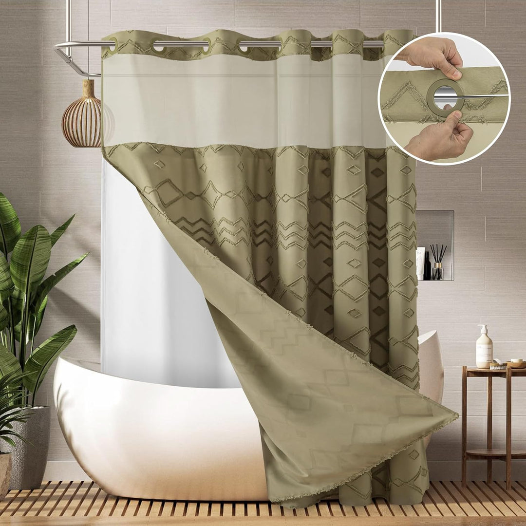 Textured Geometric Design Shower Curtain Bowlift
